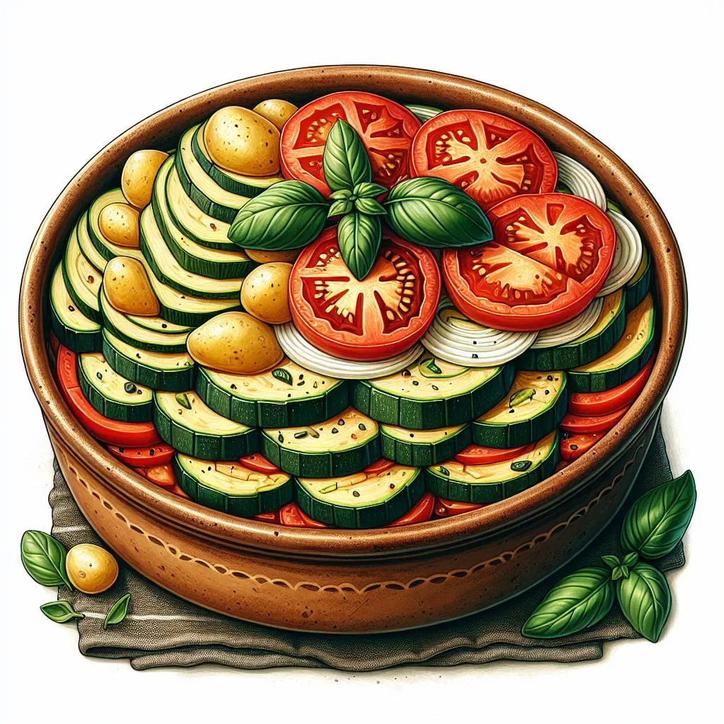Baked zucchini briam with courgettes, aubergine and tomatoes