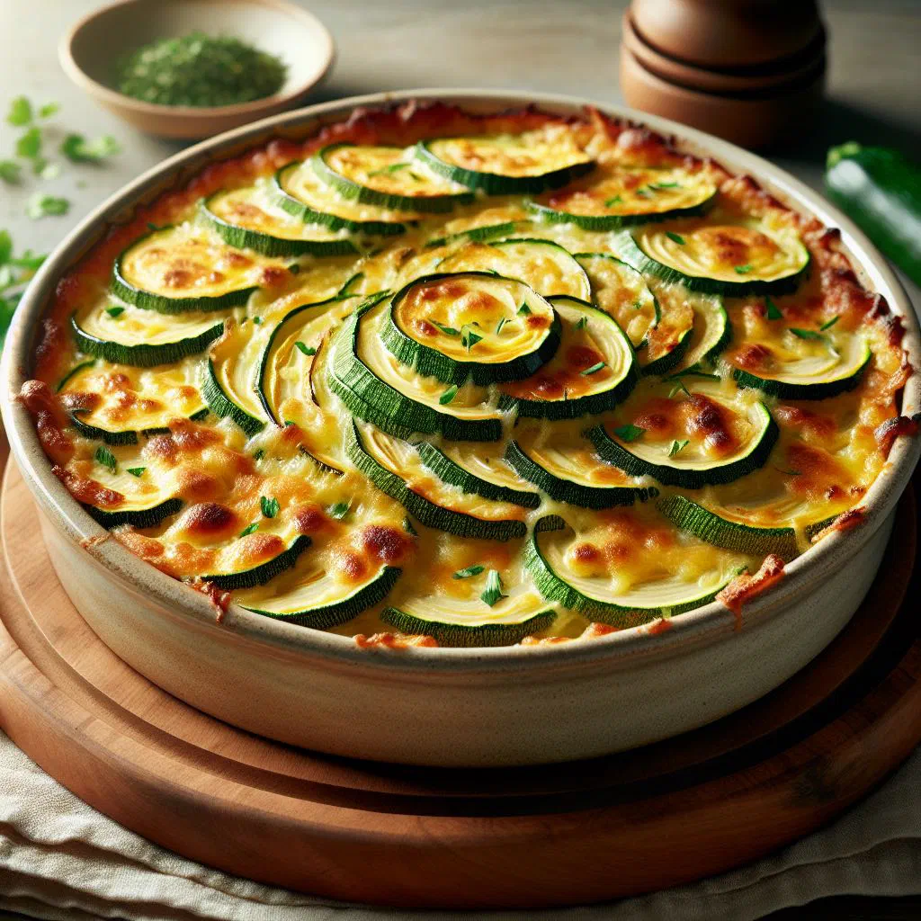 Golden-baked Greek zucchini gratin with feta in a dish