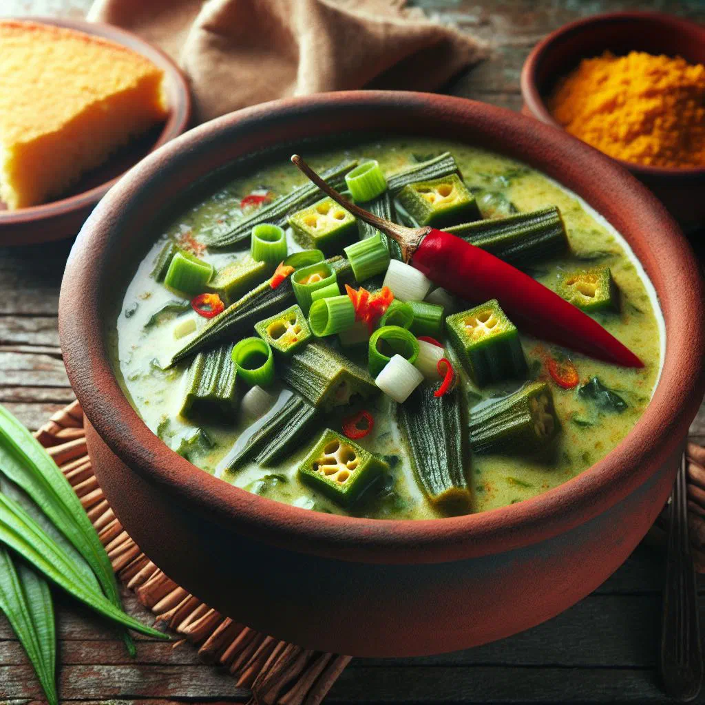 Creamy green callaloo soup in a bowl with coconut and fresh coriander