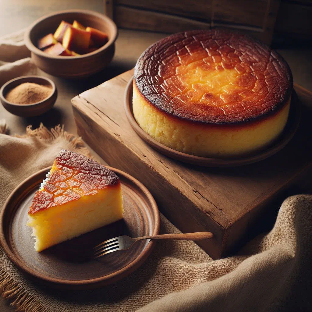 Golden baked cassava cake squares topped with grated coconut