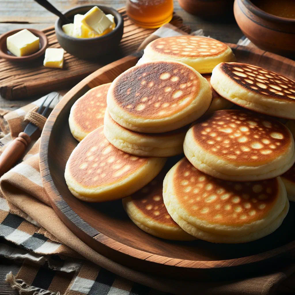 Golden fried Johnny cakes stacked on a plate