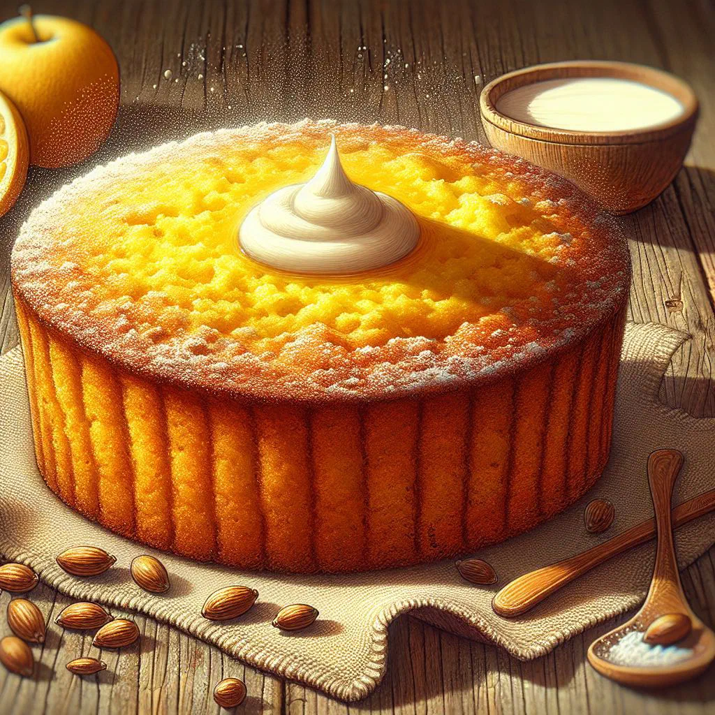 Golden baked pone cake with grated coconut and sweet potato, cut into squares