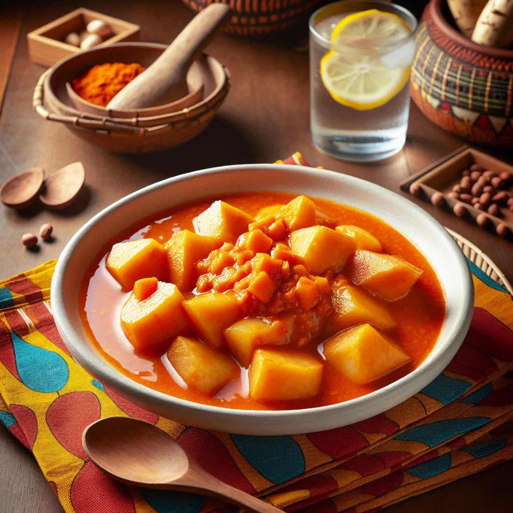 Tender cassava served in a rich peanut sauce