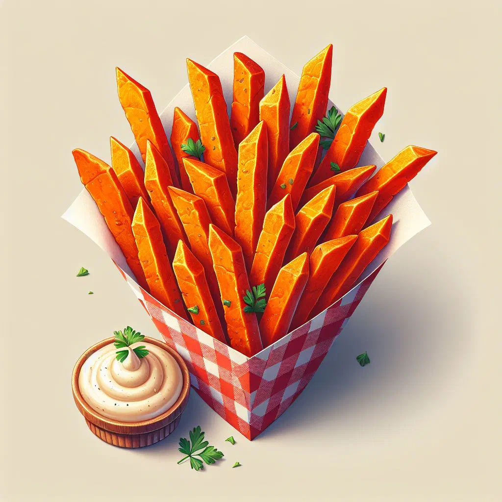 Golden deep-fried sweet potato strips served with a sprinkle of salt
