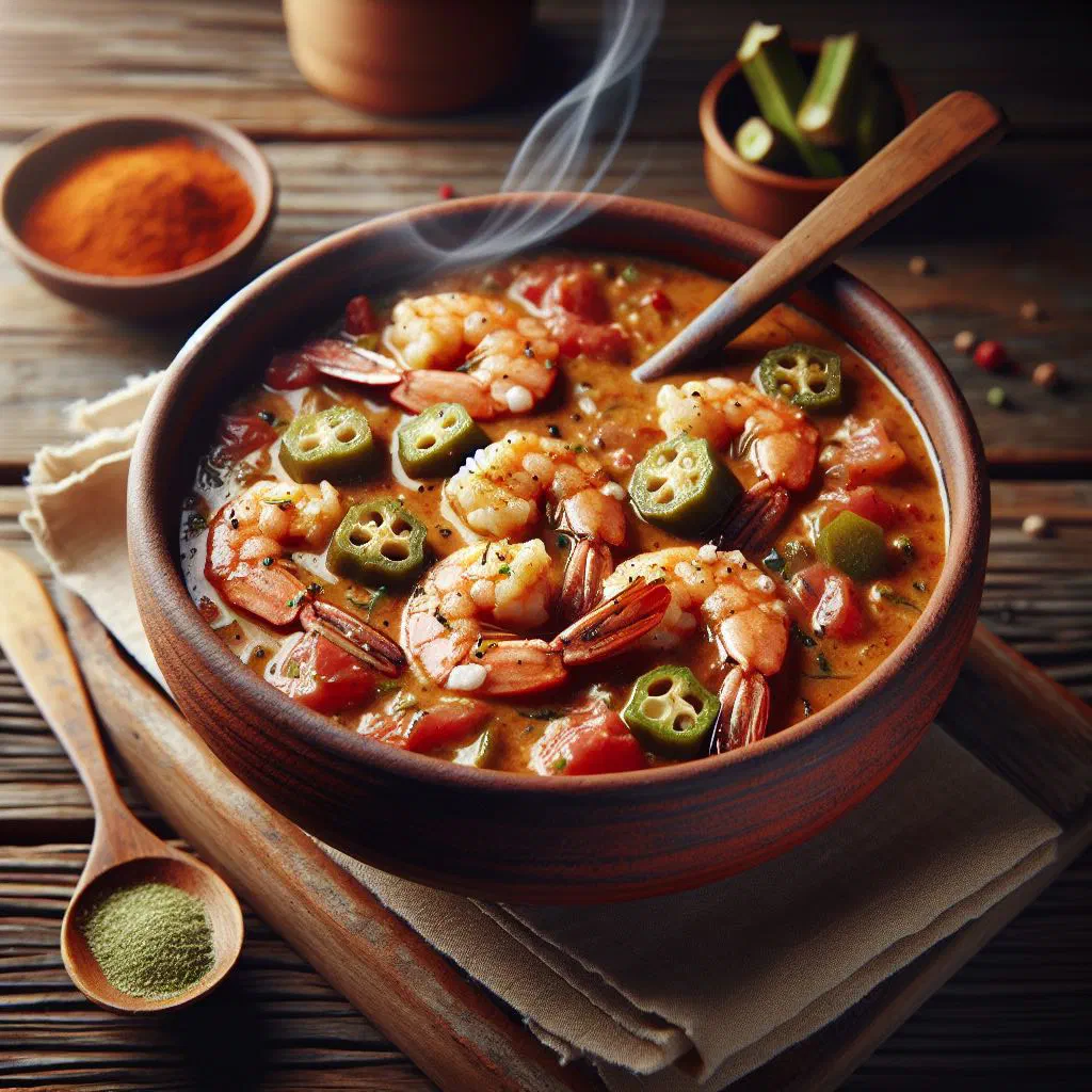 Okra and prawn stew served with rice