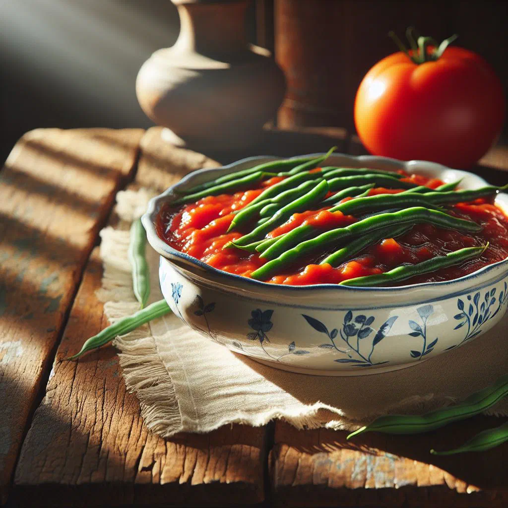 Guinean tomato and bean stew garnished with fresh herbs
