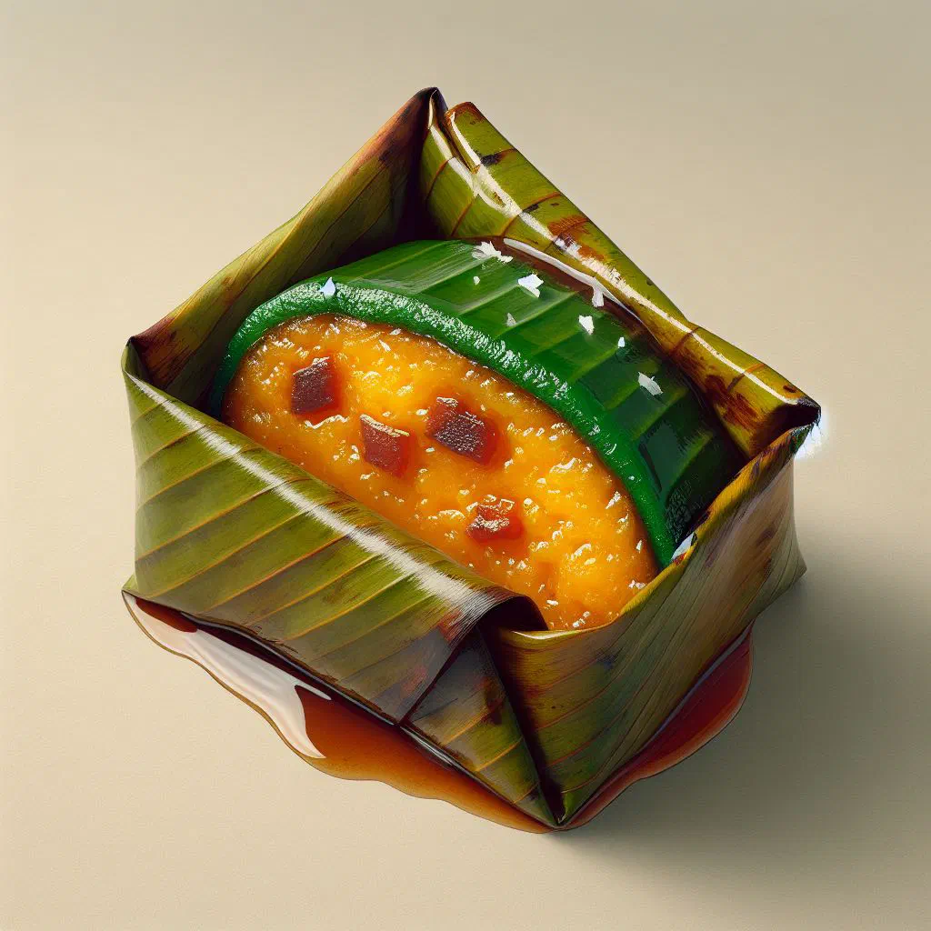 Steamed conkie parcels made with pumpkin and coconut