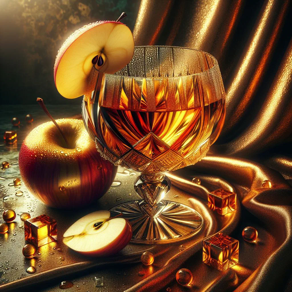 A chilled glass of golden apple drink garnished with fresh mint