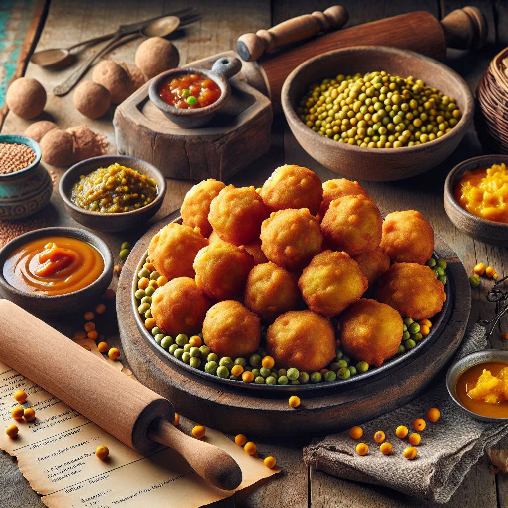 Golden fried pholourie balls served with a spicy chutney dip