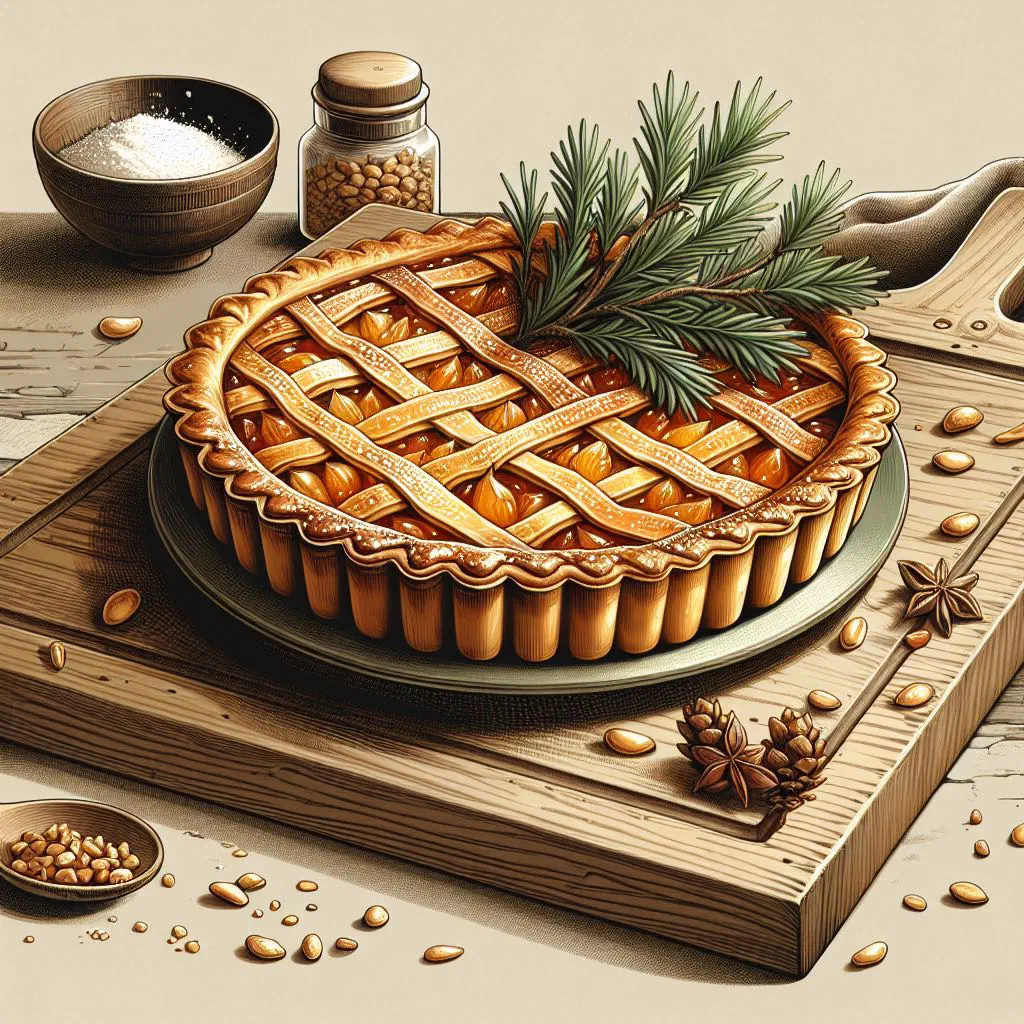 Golden pine tart pastry filled with sweet pineapple, cut into slices