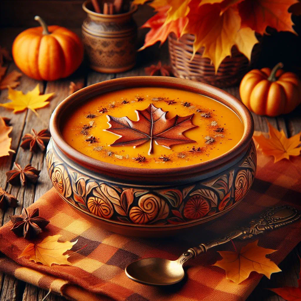 Bowl of creamy Guyanese pumpkin soup garnished with fresh herbs