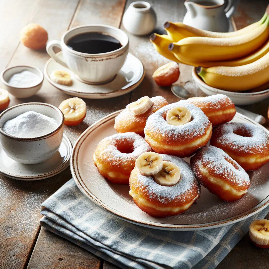 Golden-fried Haitian banana fritters dusted with icing sugar