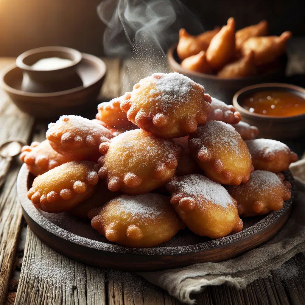 Golden-brown Haitian corn fritters piled on a plate