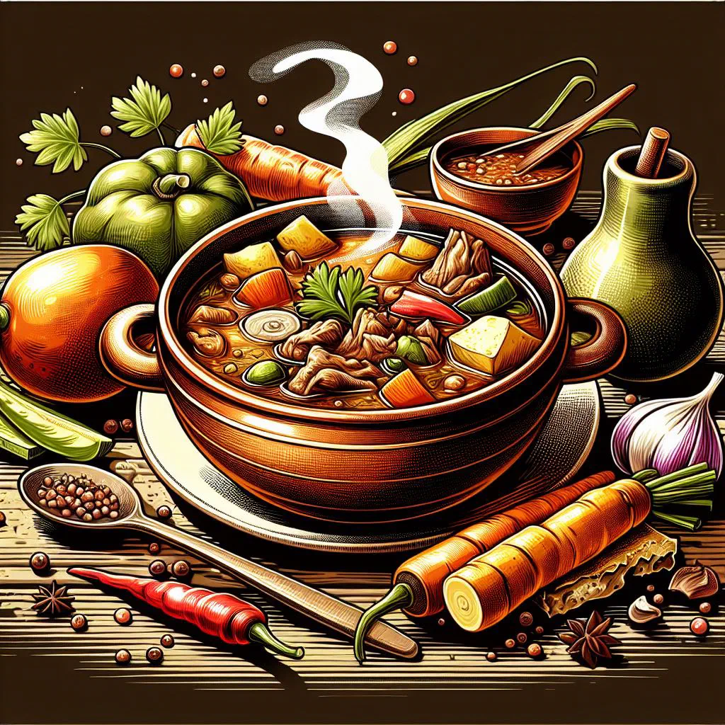 Hearty Haitian bouillon ti-malice stew with beef, sweet potato and carrots