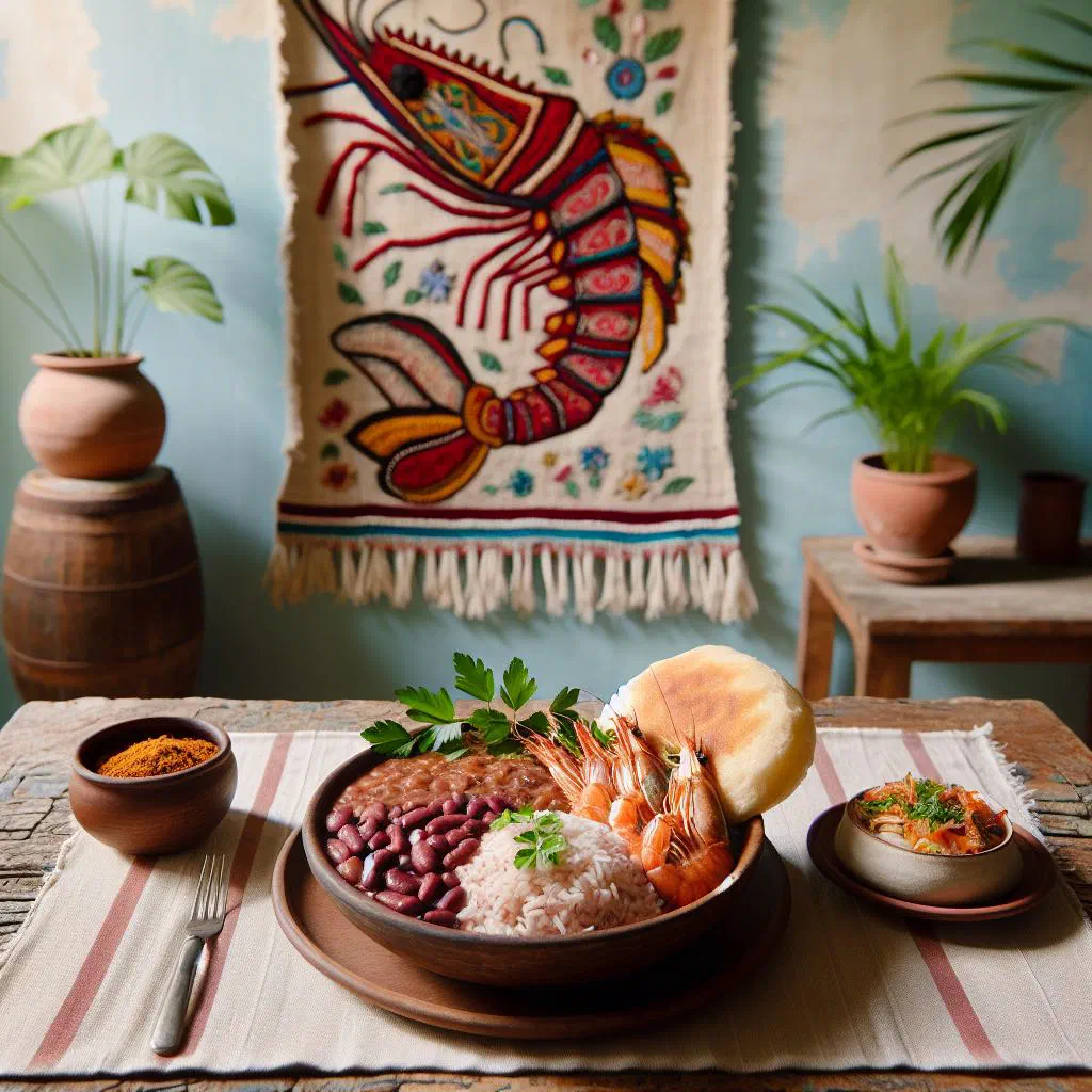 Bowl of seasoned rice and lentils served with fish and fresh herbs