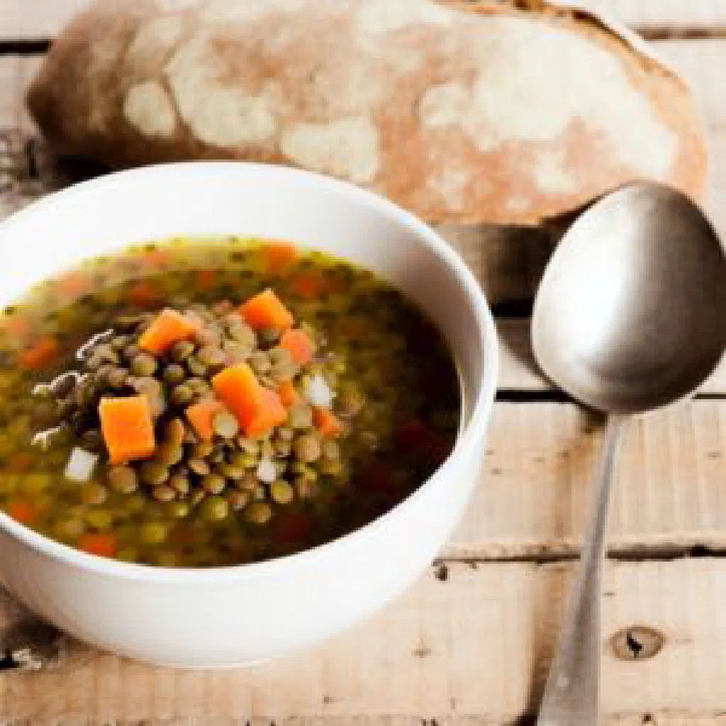 A bowl of Haitian grenadye lentils garnished with fresh parsley