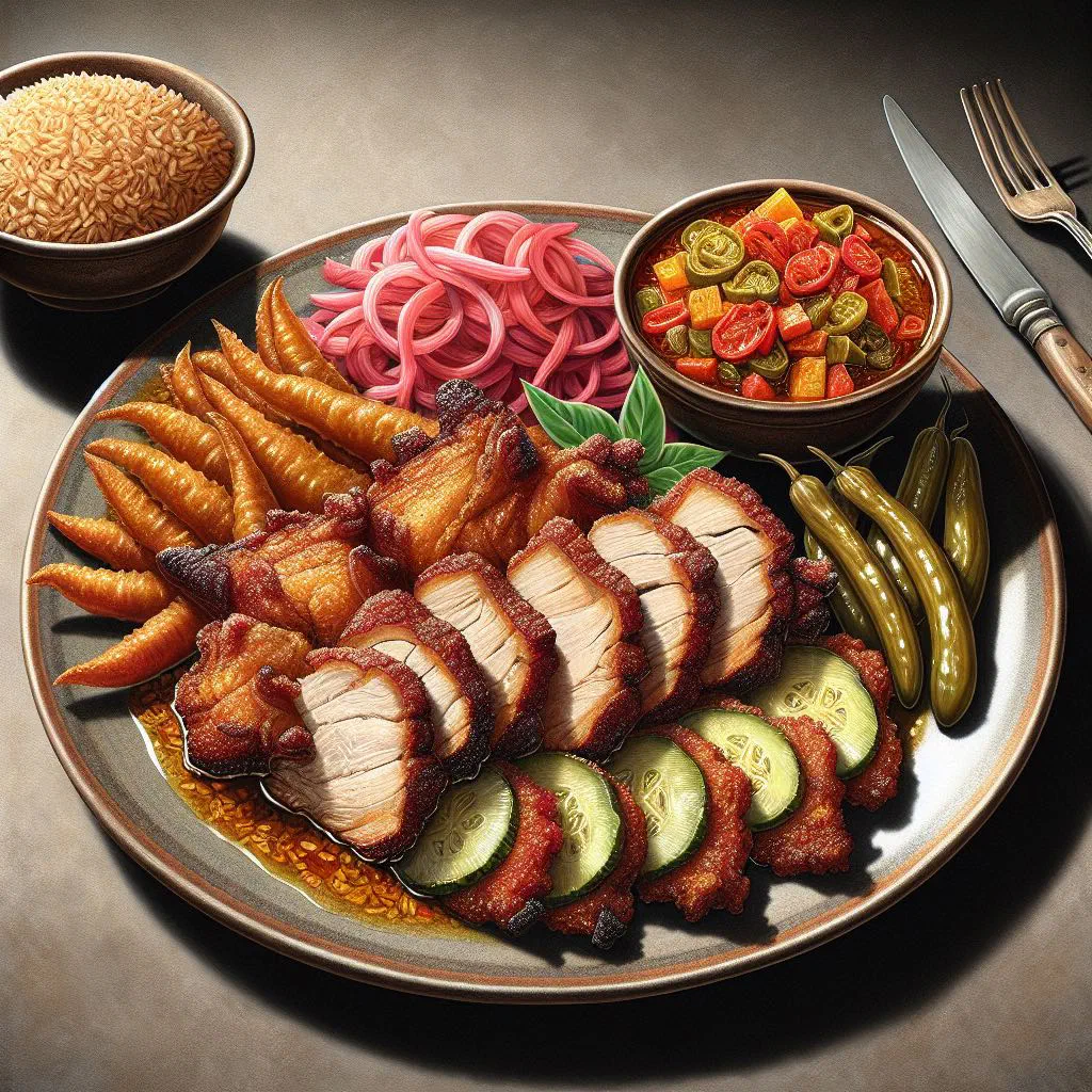 Golden, crispy fried pork griot served with lime wedges