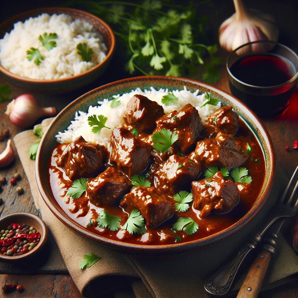 Tender conch simmered in a rich tomato and pepper sauce, garnished with fresh herbs