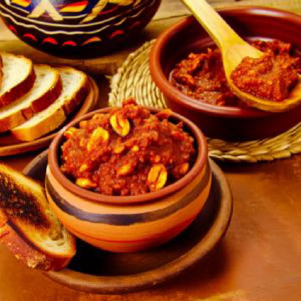 A bowl of spicy Haitian mamba peanut butter sauce