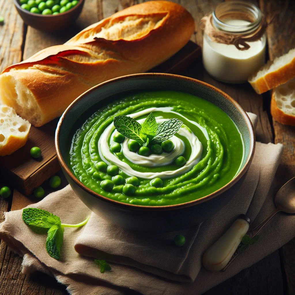 Bowl of creamy Haitian pea soup garnished with fresh herbs
