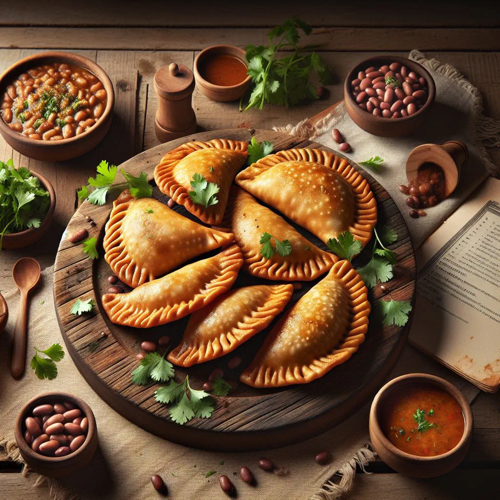 Golden fried bean empanadas served with fresh coriander