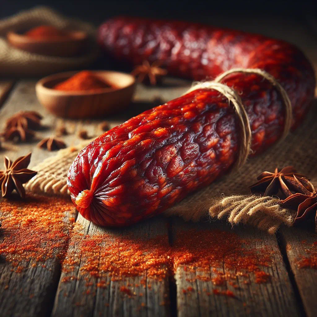 Homemade Honduran chorizo casero sausages sizzling on a rustic board