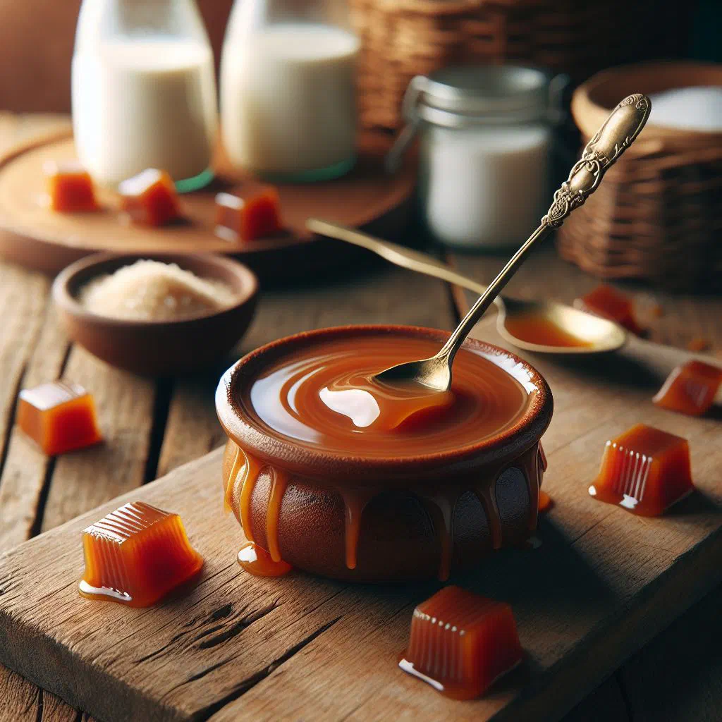 A jar of golden Honduran dulce de leche with a spoonful of caramel
