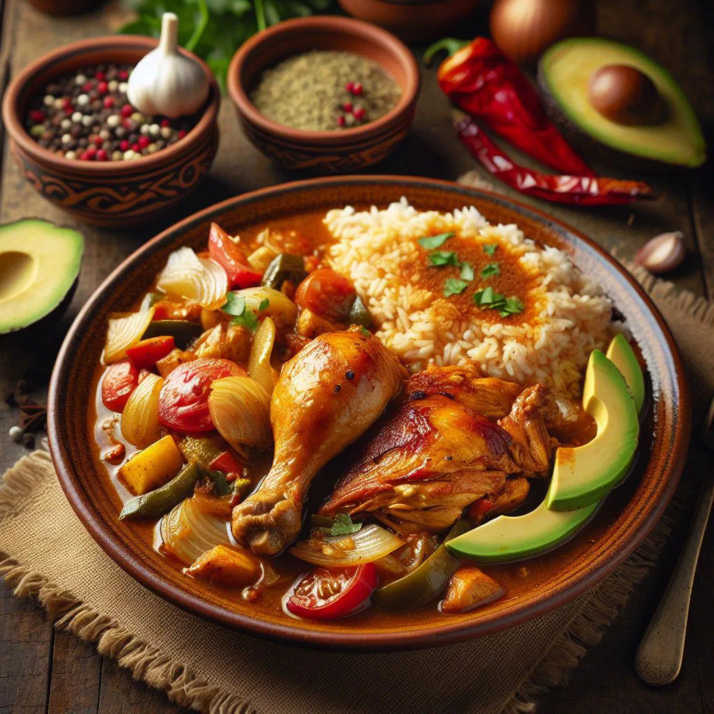 Honduran pollo guisado chicken stew garnished with fresh coriander
