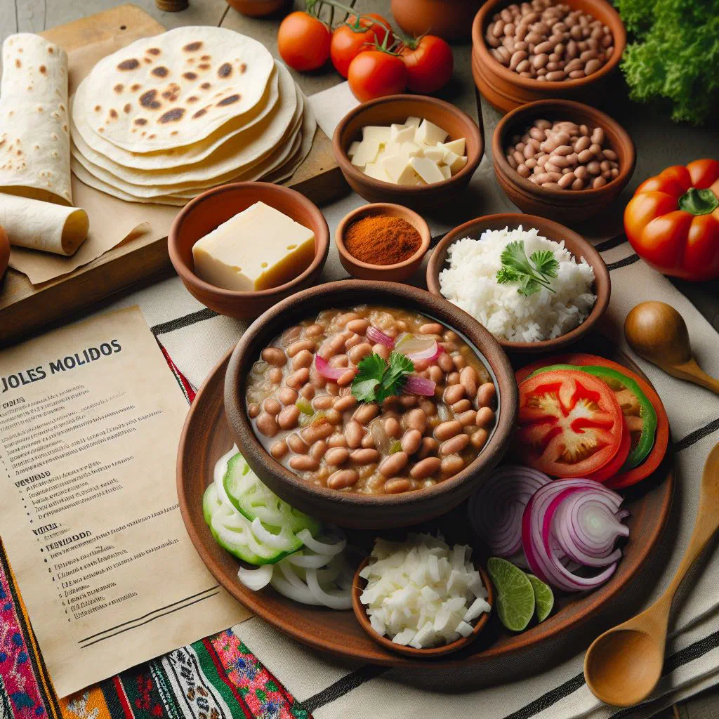 Bowl of creamy Honduran frijoles molidos garnished with fresh coriander