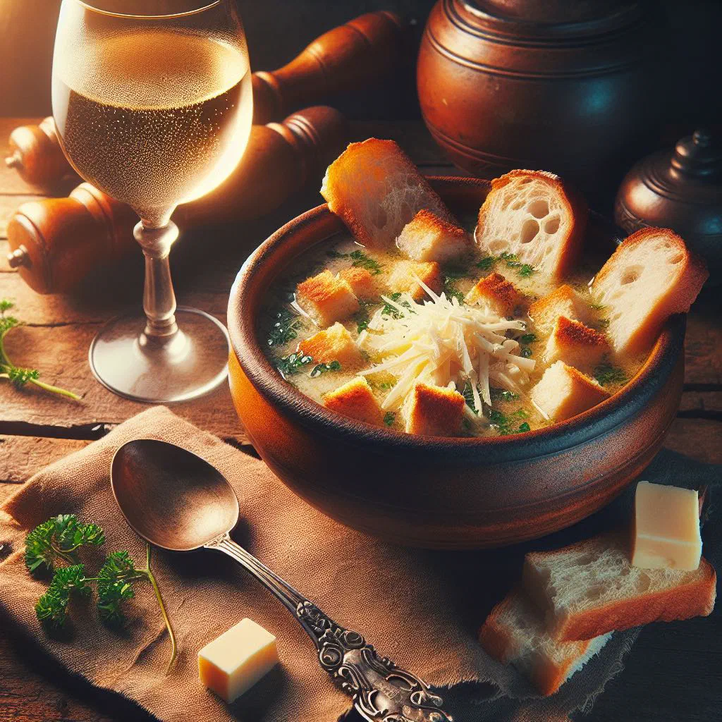 Bowl of Honduran sopa de capirotadas garnished with fresh coriander