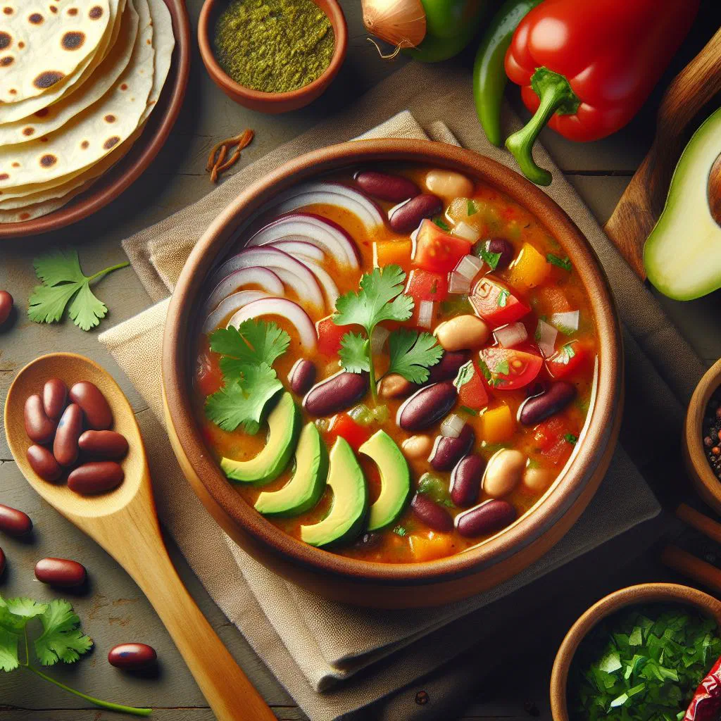 Bowl of Honduran black bean soup garnished with fresh coriander