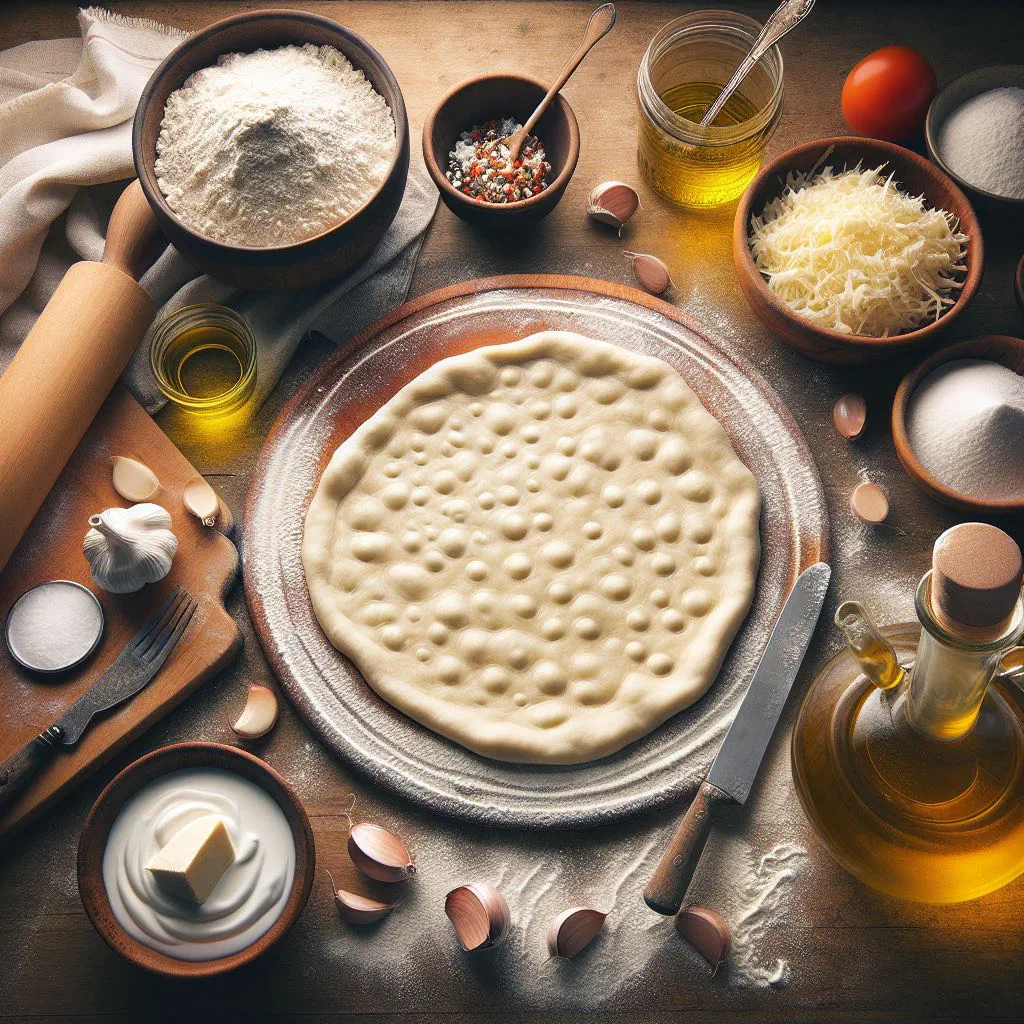 Golden fried lángos topped with sour cream and grated cheese