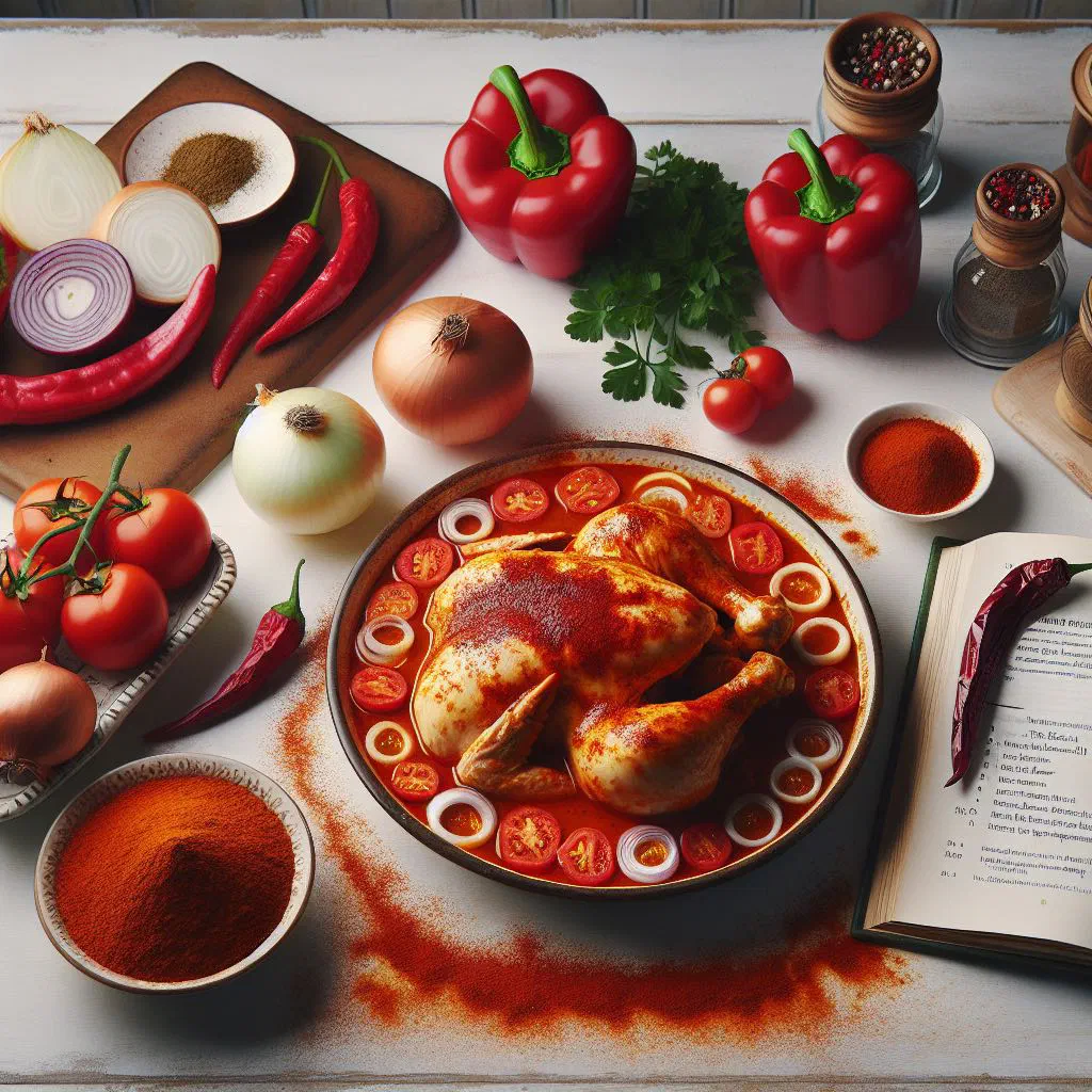 Hungarian chicken paprikash in a creamy red paprika sauce with fresh parsley
