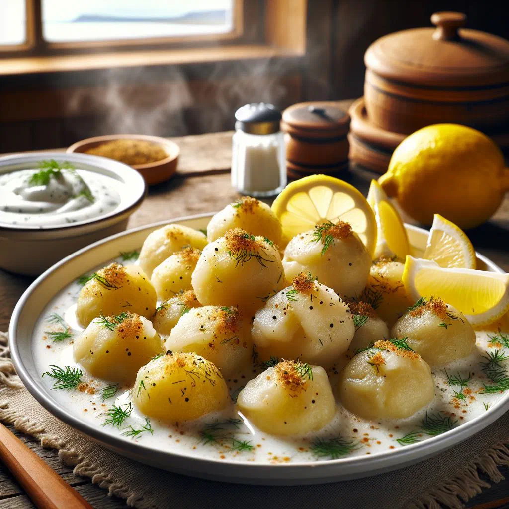Golden pan-fried Icelandic fish balls with fresh dill and lemon