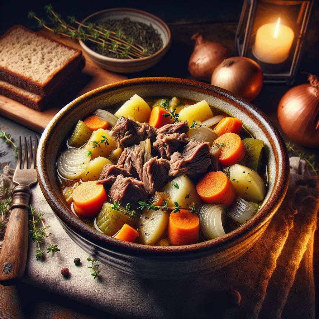 Bowl of Icelandic kjötsúpa with lamb, carrots and potatoes