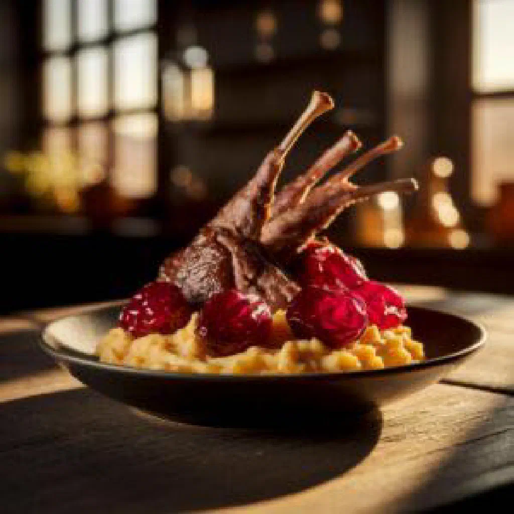 Braised Icelandic lamb with prunes in a rich dark sauce