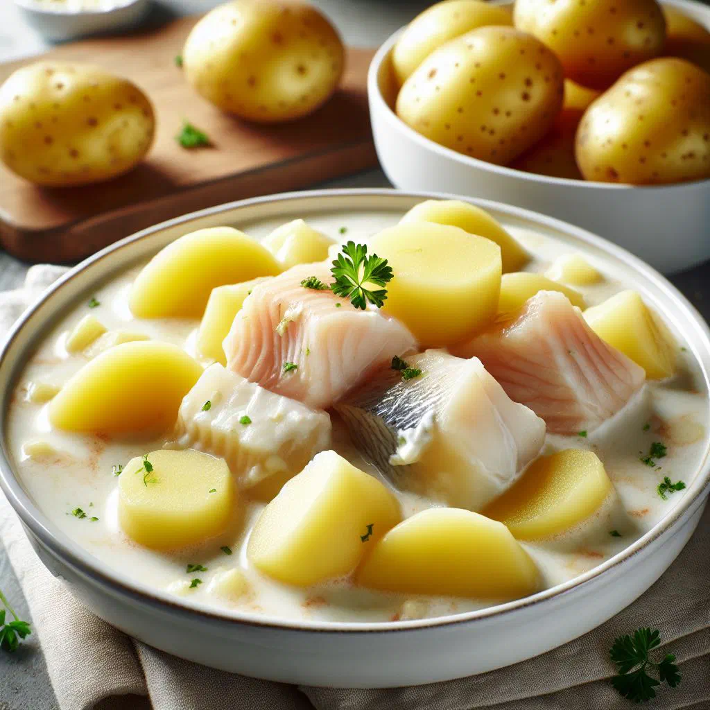 Creamy Icelandic plokkfiskur with mashed potatoes and fresh parsley