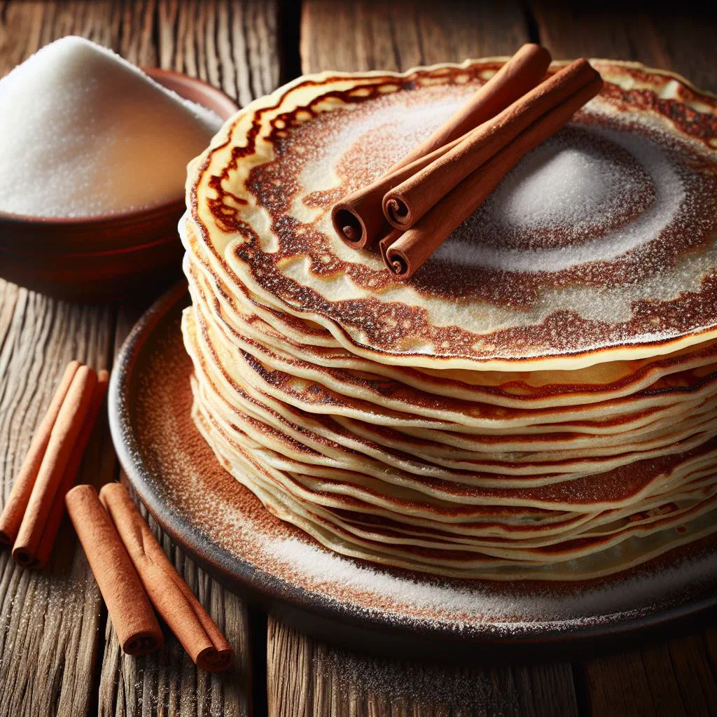 Thin Icelandic pancakes rolled and dusted with cinnamon sugar