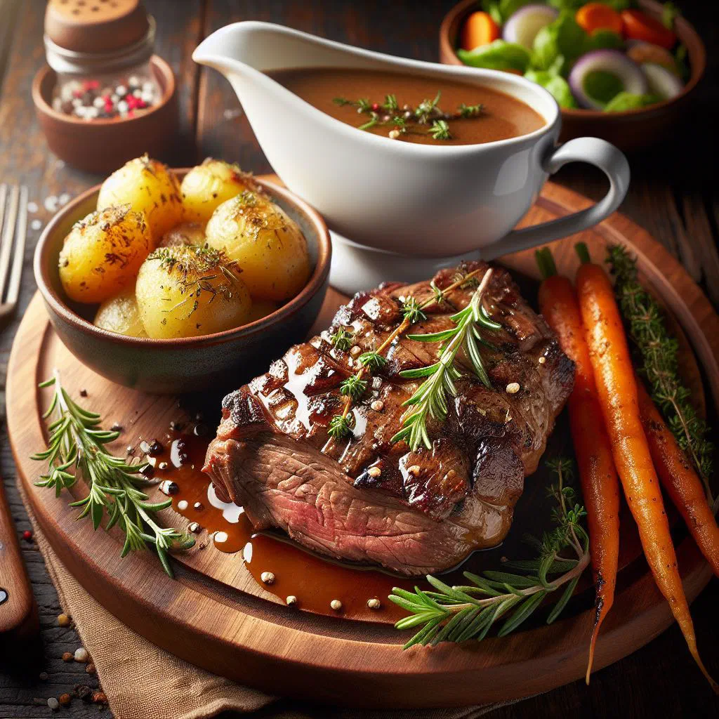 Sliced pan-fried Icelandic lamb with herbs and potatoes