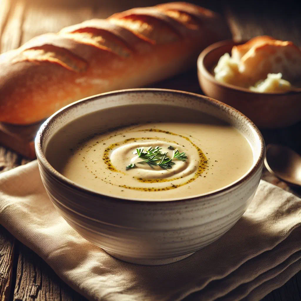 Bowl of thick Icelandic soup with lamb, potatoes and carrots, garnished with parsley