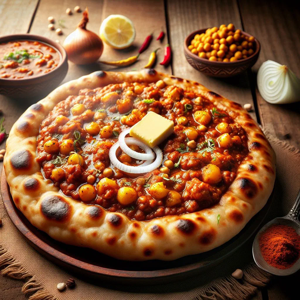 Amritsari kulcha stuffed flatbread topped with butter