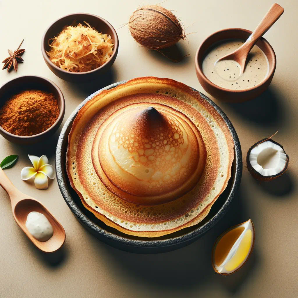 Soft, lacy appam with a fluffy centre and crisp golden edges
