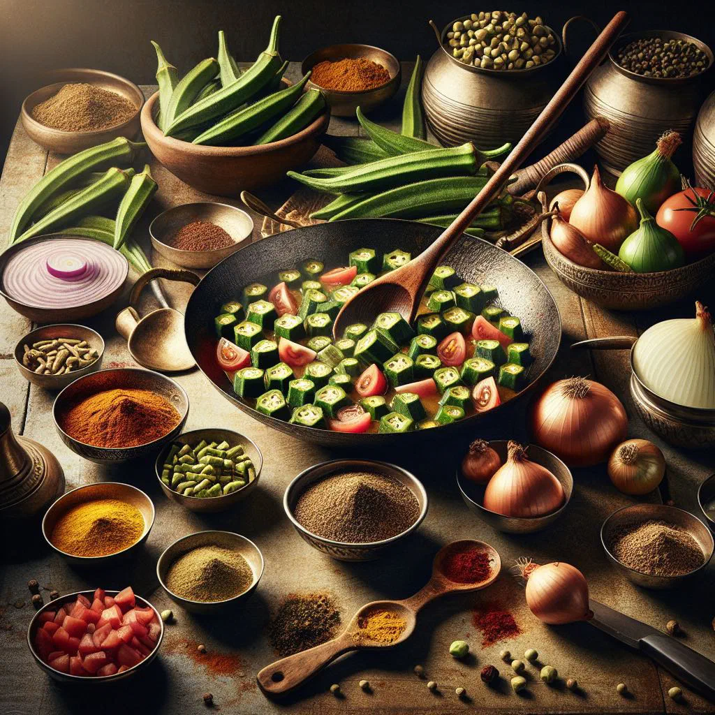 Bhindi masala with tender okra and spices garnished with fresh coriander