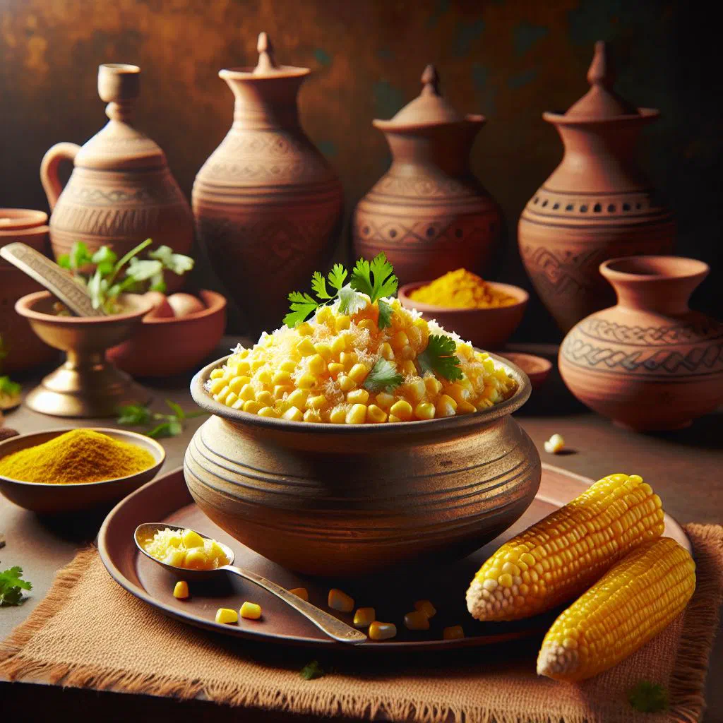 Bhutte ka kees made from grated corn, garnished with fresh coriander