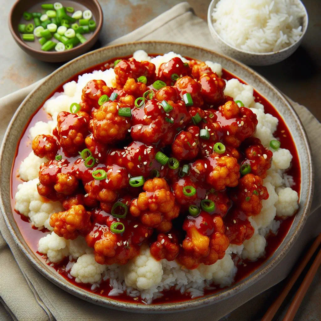 Crispy cauliflower florets in a glossy Manchurian sauce garnished with coriander