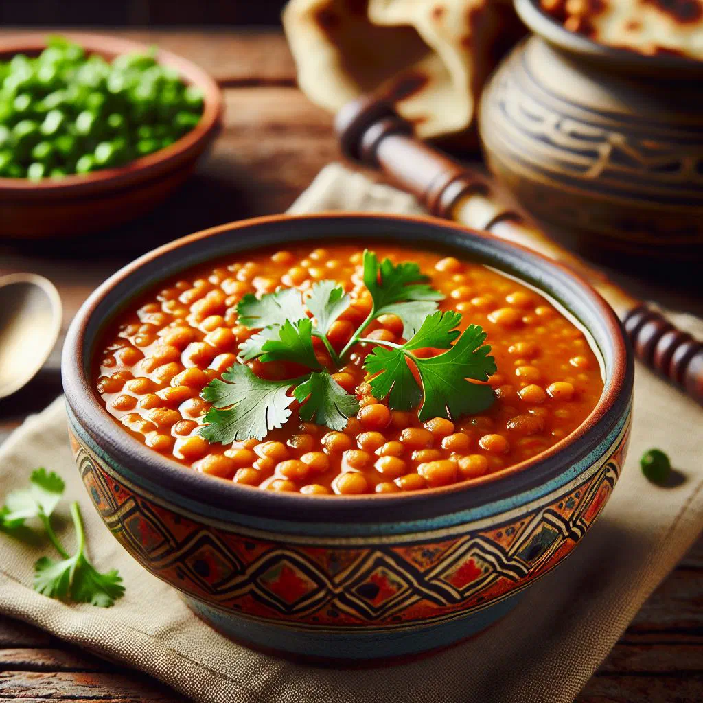 Bowl of masoor dal garnished with fresh coriander