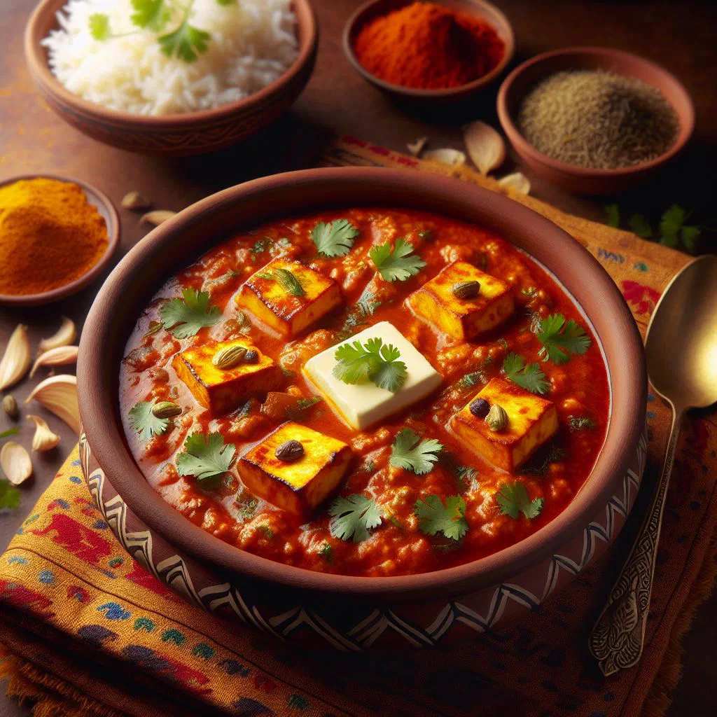 Creamy paneer butter masala garnished with fresh coriander