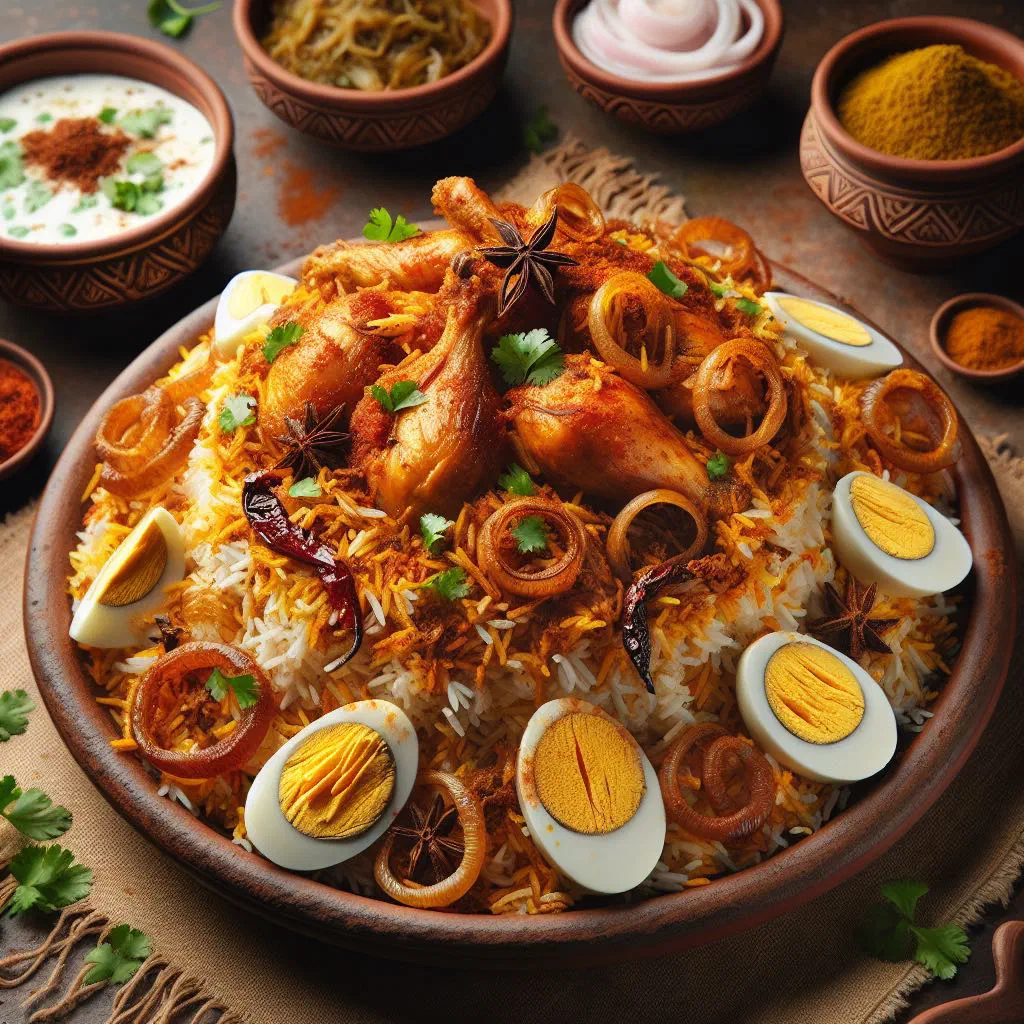 Thalassery biryani with fragrant rice, chicken, cashews and fresh coriander