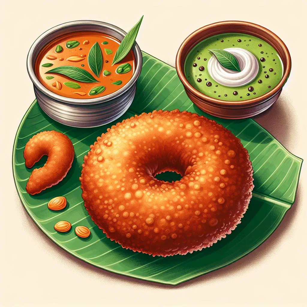 Crispy golden vada fritters garnished with fresh coriander