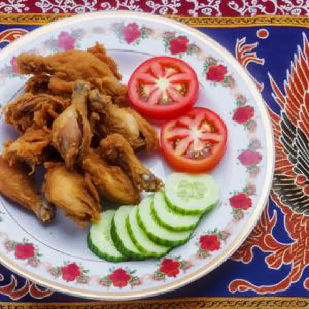 Golden, crispy Indonesian fried chicken served with rice